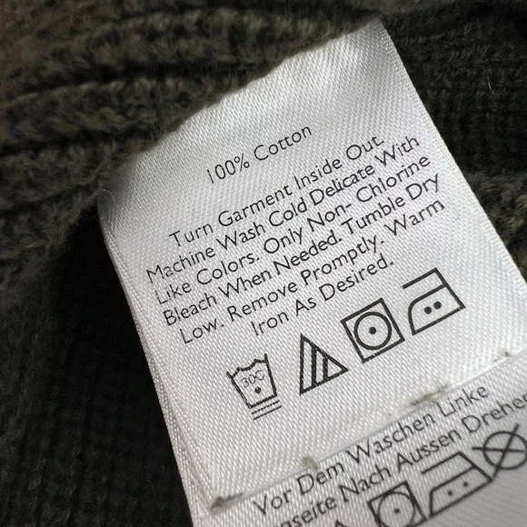 Eddie Bauer Mens XLT Olive Green Ribbed Cotton Henley Sweater Mock Neck 2869 - Picture 7 of 8